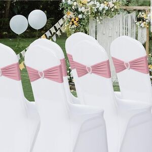 25 pc Spandex Stretch Chair Sashes Bows Elastic Chair Cover Bands Ties w…